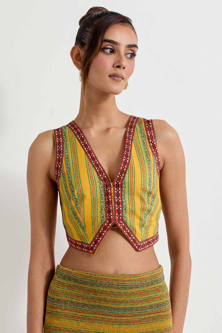 Daisy Multicolour Printed Waist Coat & Skirt Set