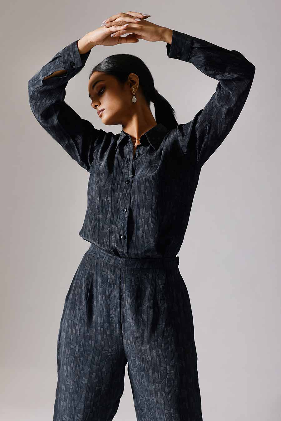 Black Printed Abstract Lines Co-Ord Set