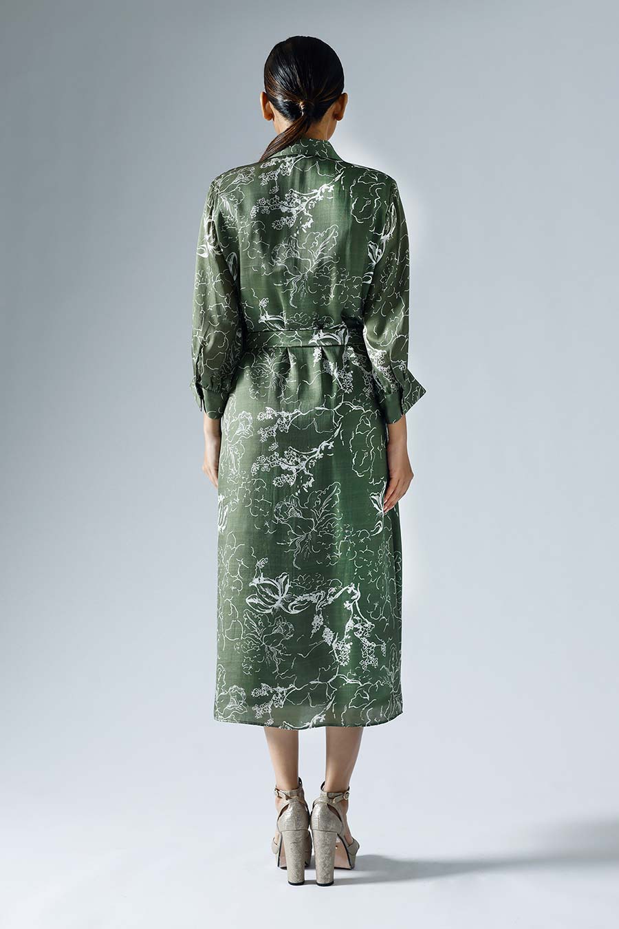 Green Printed Bloom Shirt Dress