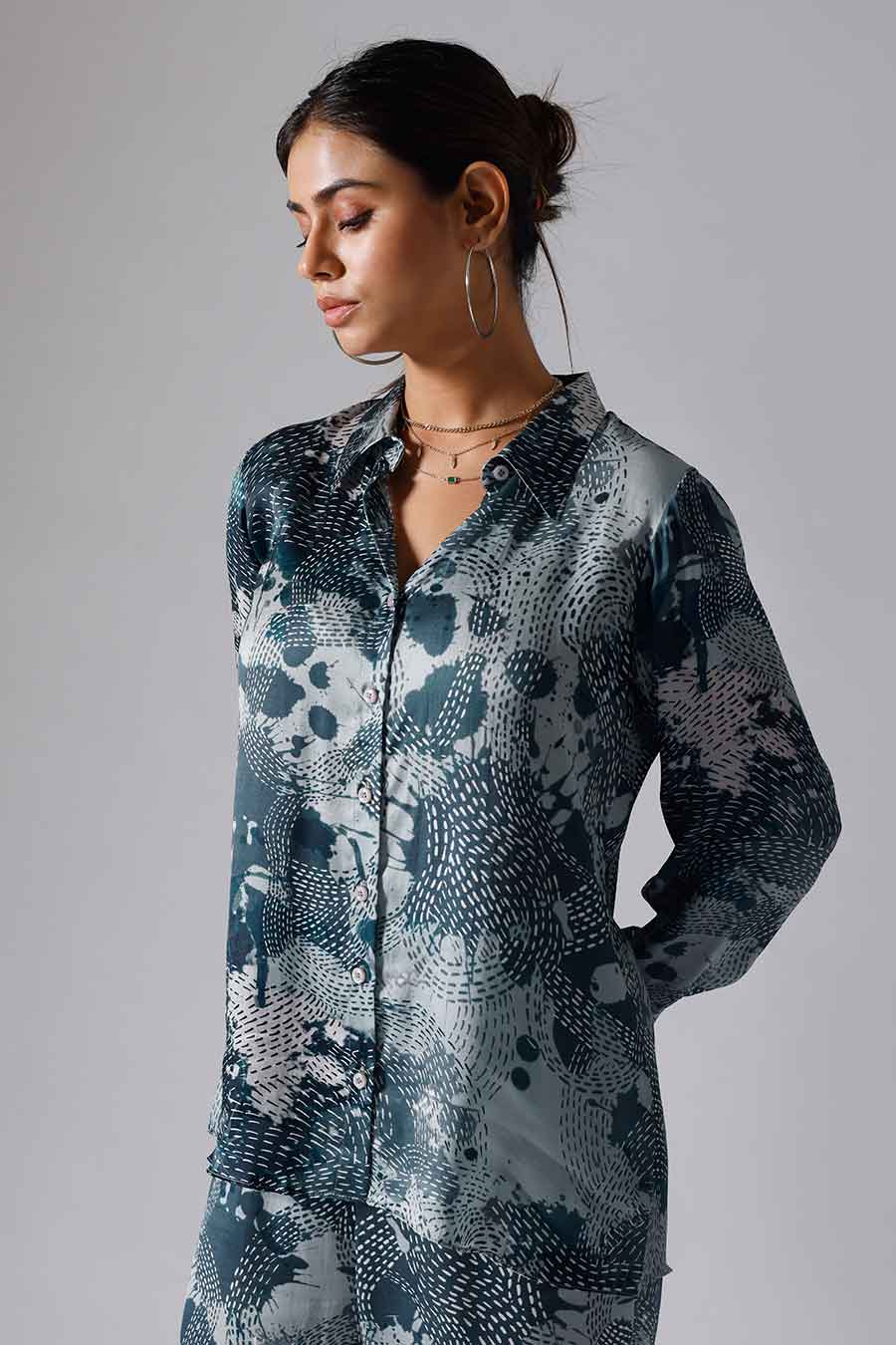 Teal Printed Dash Shirt