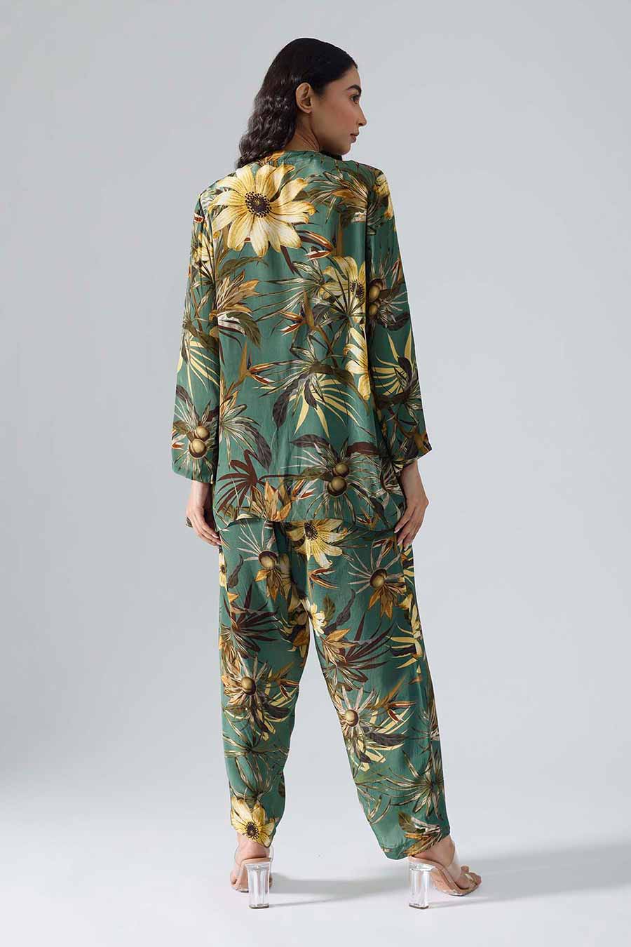 Green Printed Floral Jacket Co-ord Set