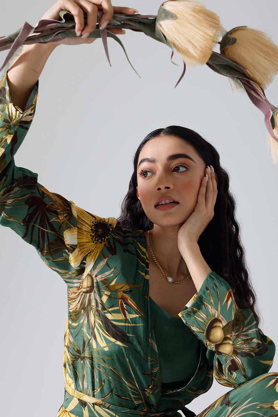 Green Printed Floral Jacket Co-ord Set