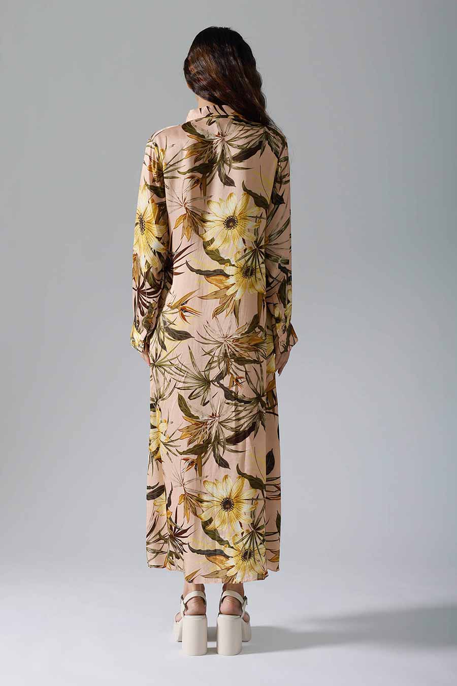 Peach Printed Floral Long Dress