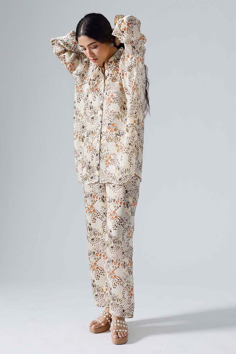 Ivory Printed Garden Oversized Co-ord Set
