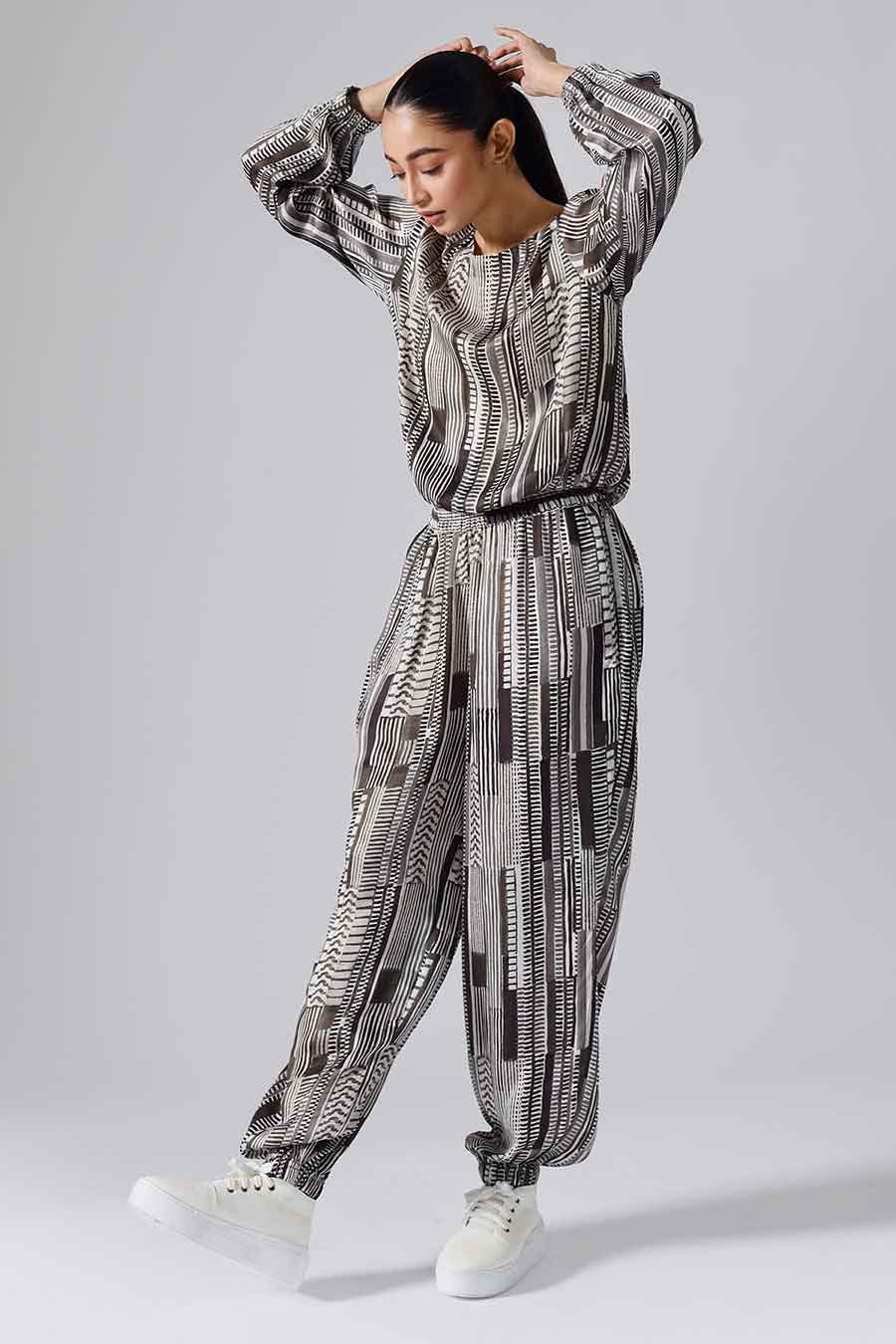 Black & White Printed Geometric Joggers Set