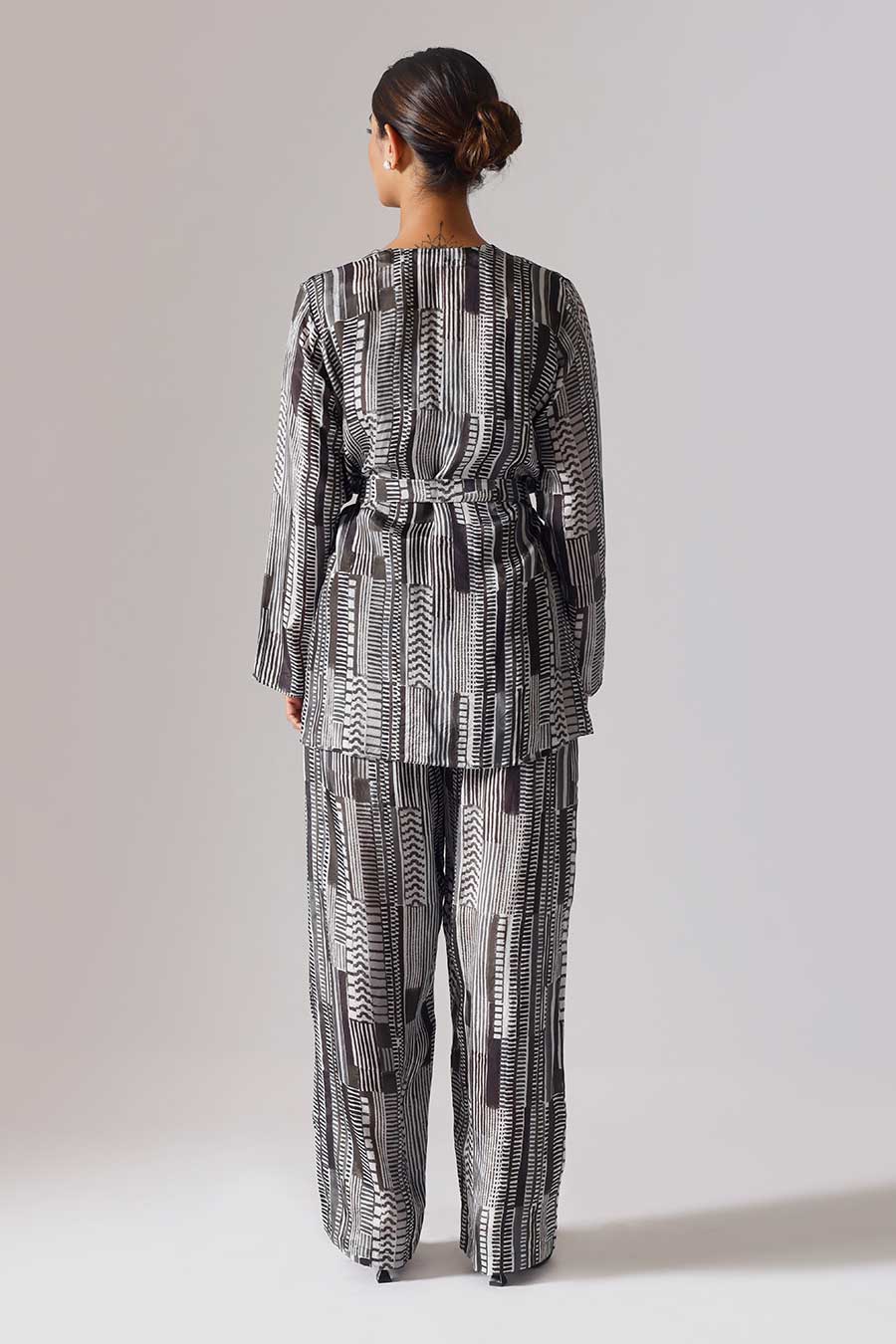 Black Printed Geometry Jacket Set