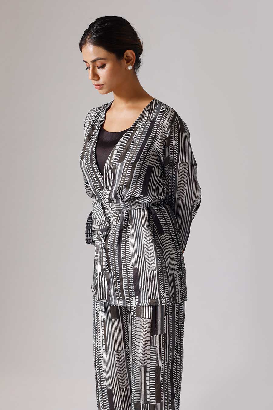 Black Printed Geometry Jacket Set