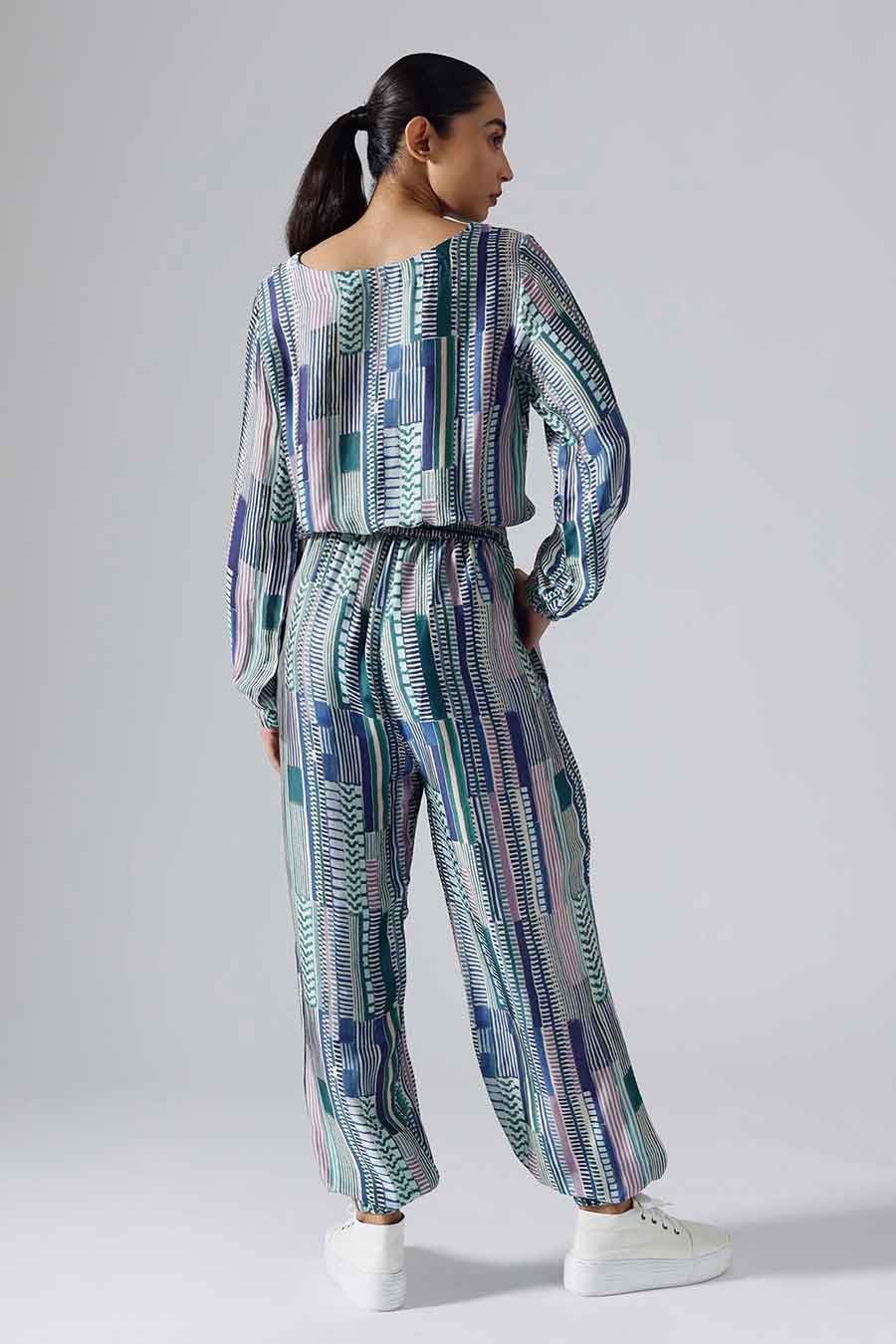 Blue Printed Geometric Joggers Set