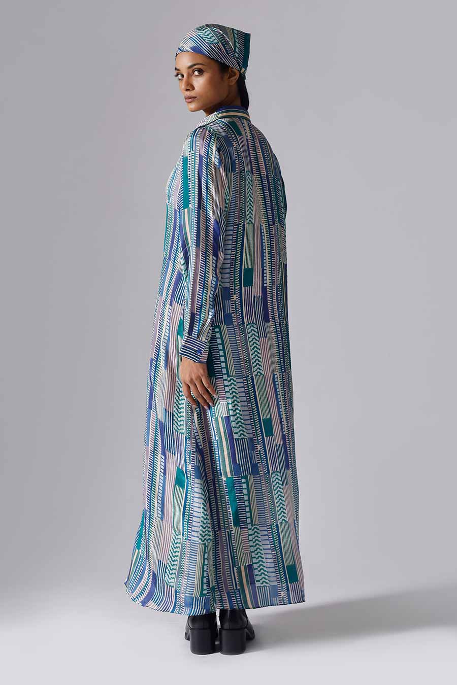 Blue Printed Geometry Long Dress