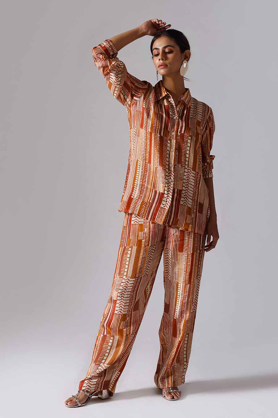 Brown Printed Geometry Co-Ord Set