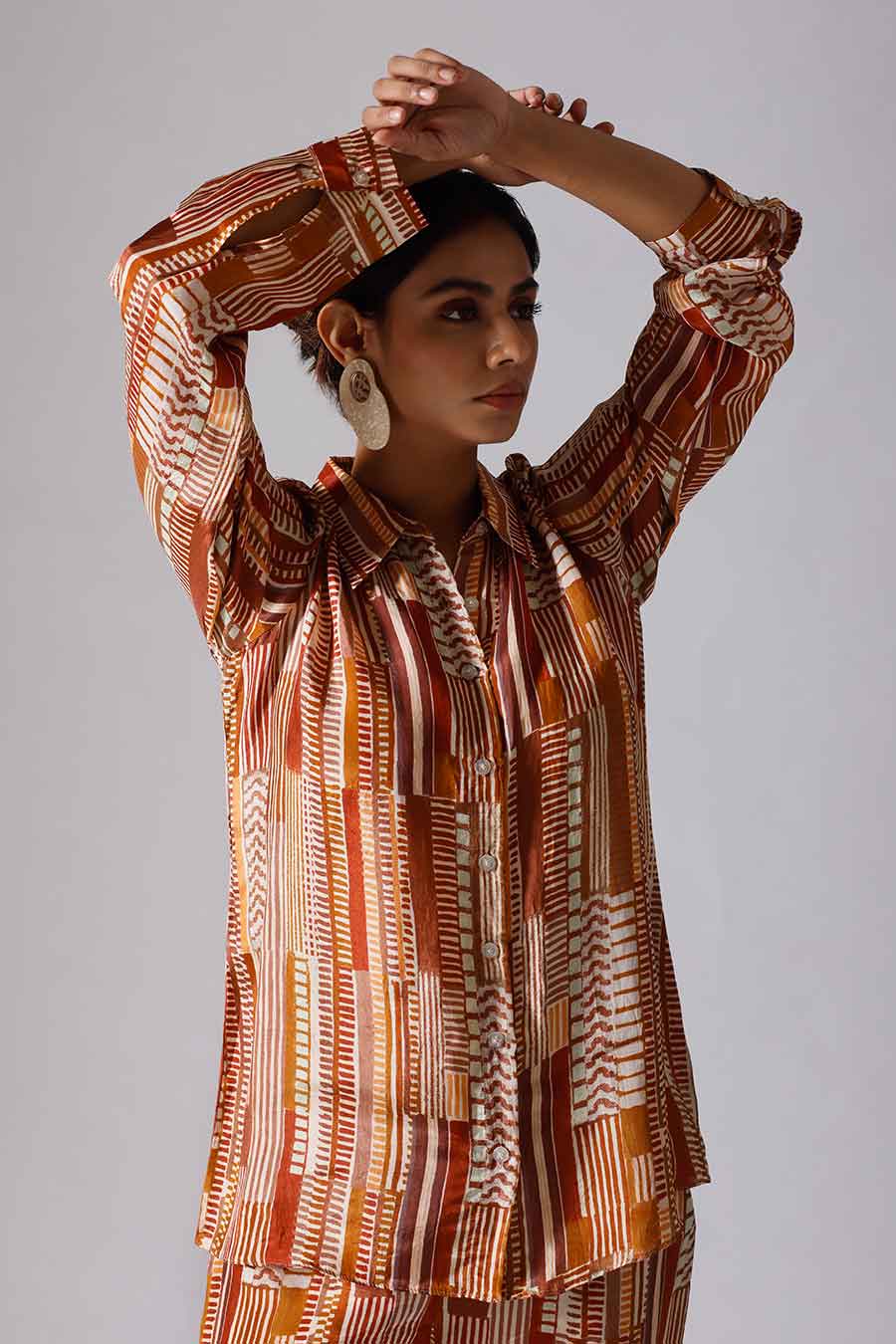 Brown Printed Geometry Co-Ord Set
