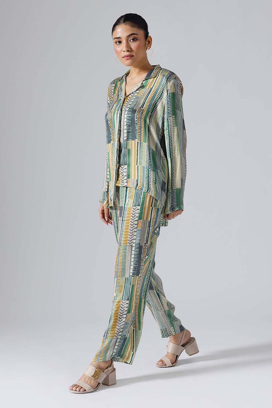 Green Printed Geometric Co-ord Set