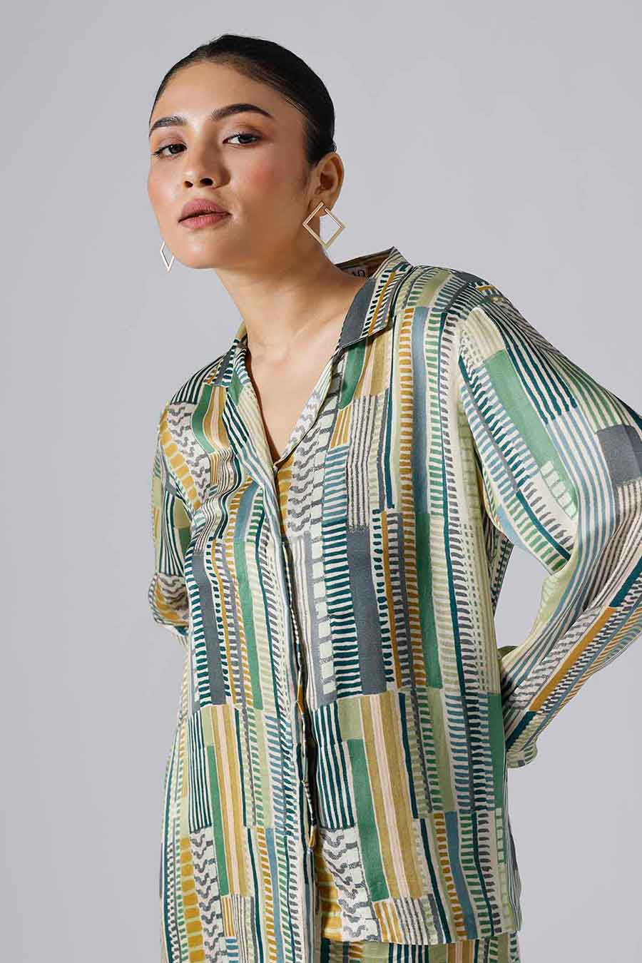 Green Printed Geometric Co-ord Set