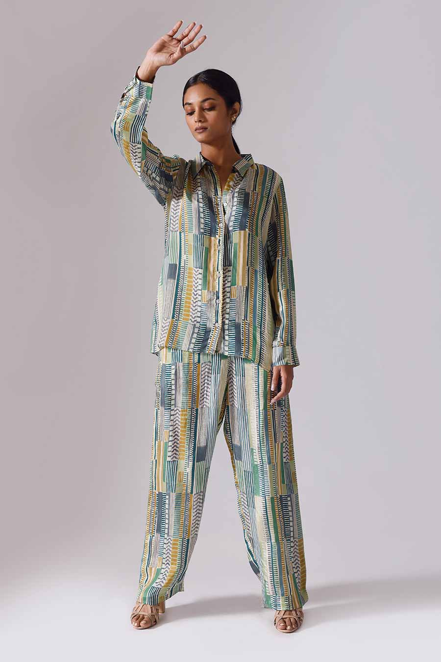 Green Printed Geometry Co-Ord Set