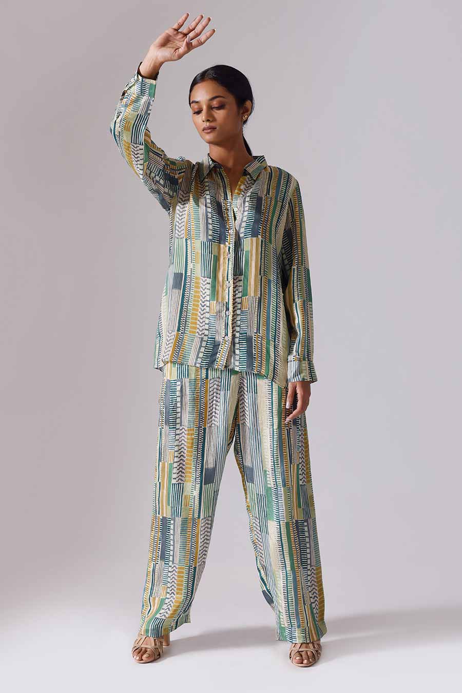 Green Printed Geometr Shirt