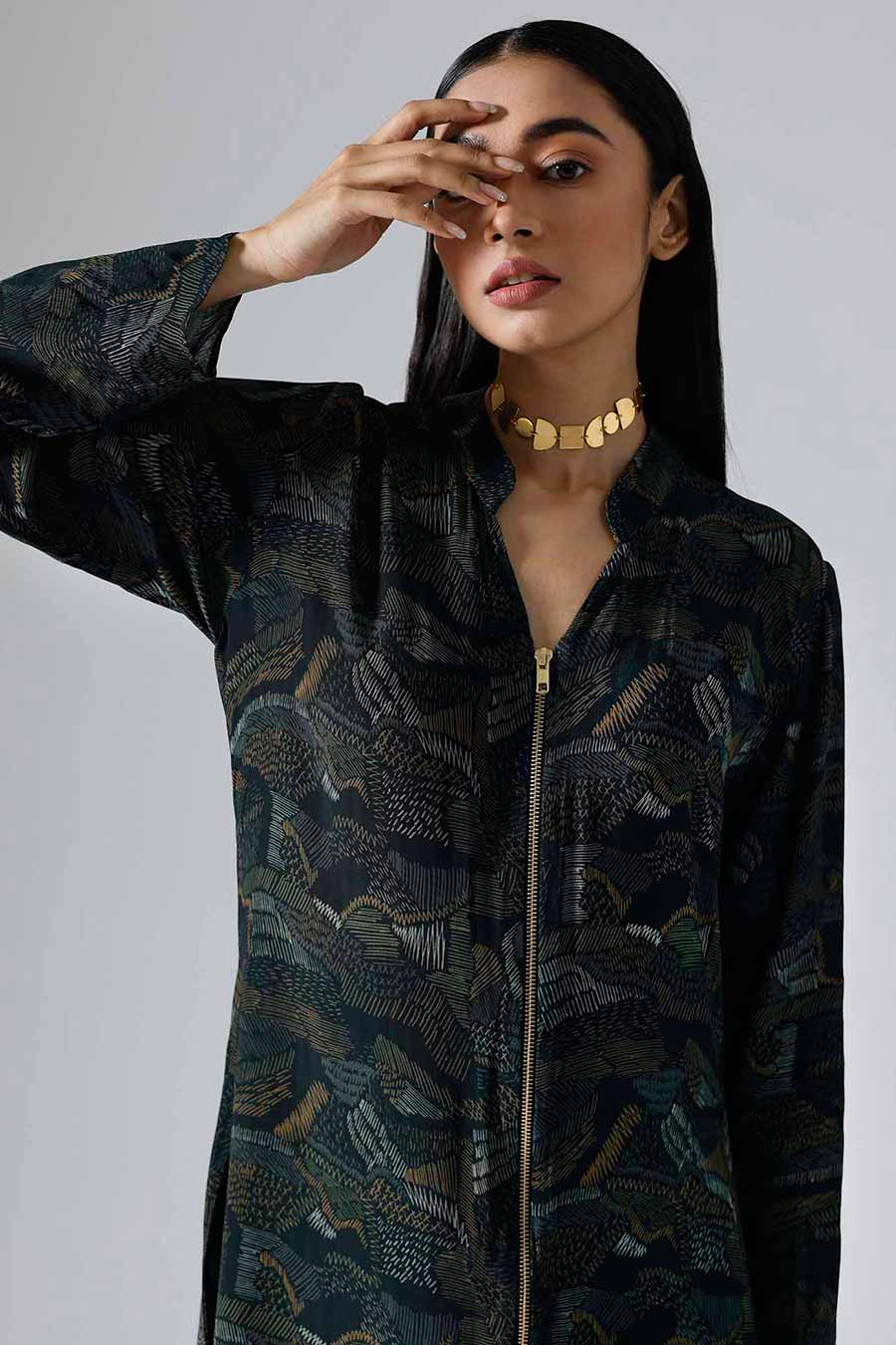 Printed Lines Jacket Co-ord Set