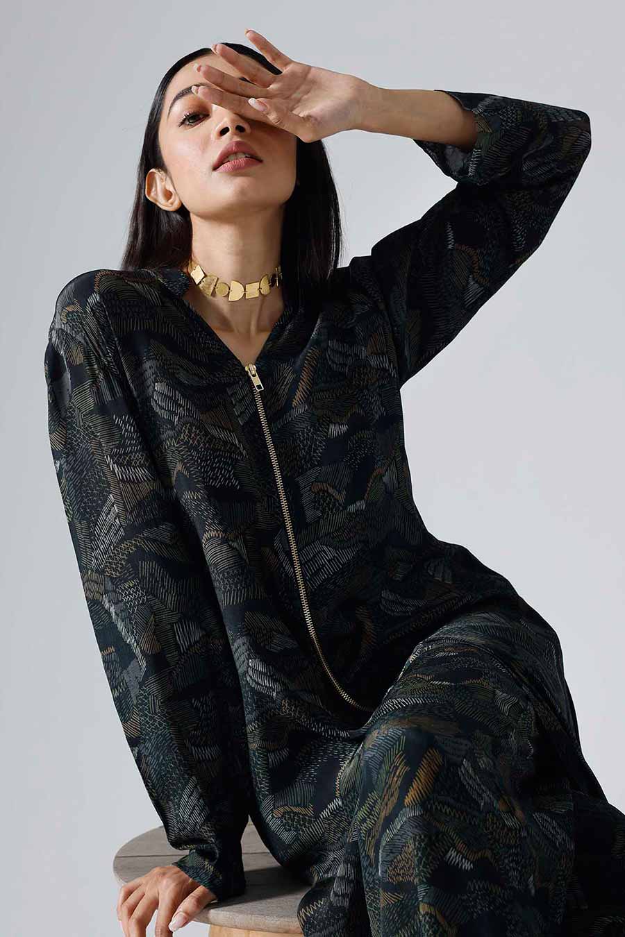 Printed Lines Jacket Co-ord Set