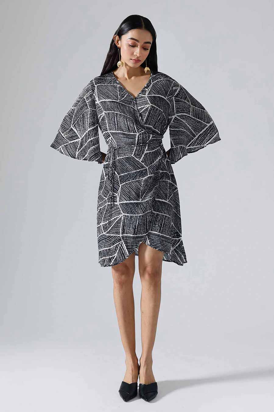 Black Printed Perpetual Wrap Dress