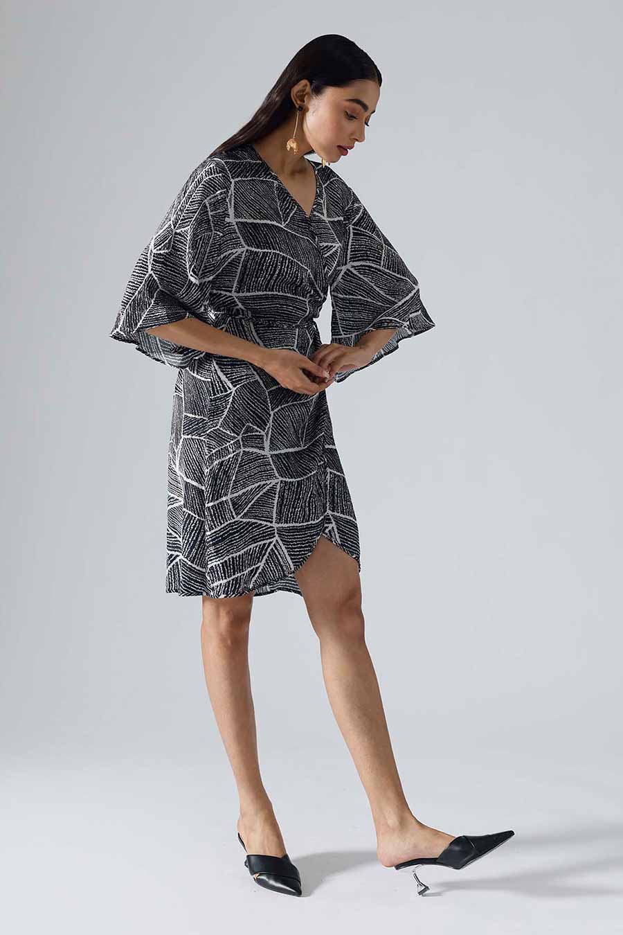 Black Printed Perpetual Wrap Dress
