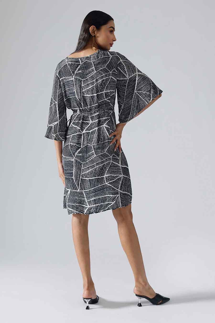 Black Printed Perpetual Wrap Dress