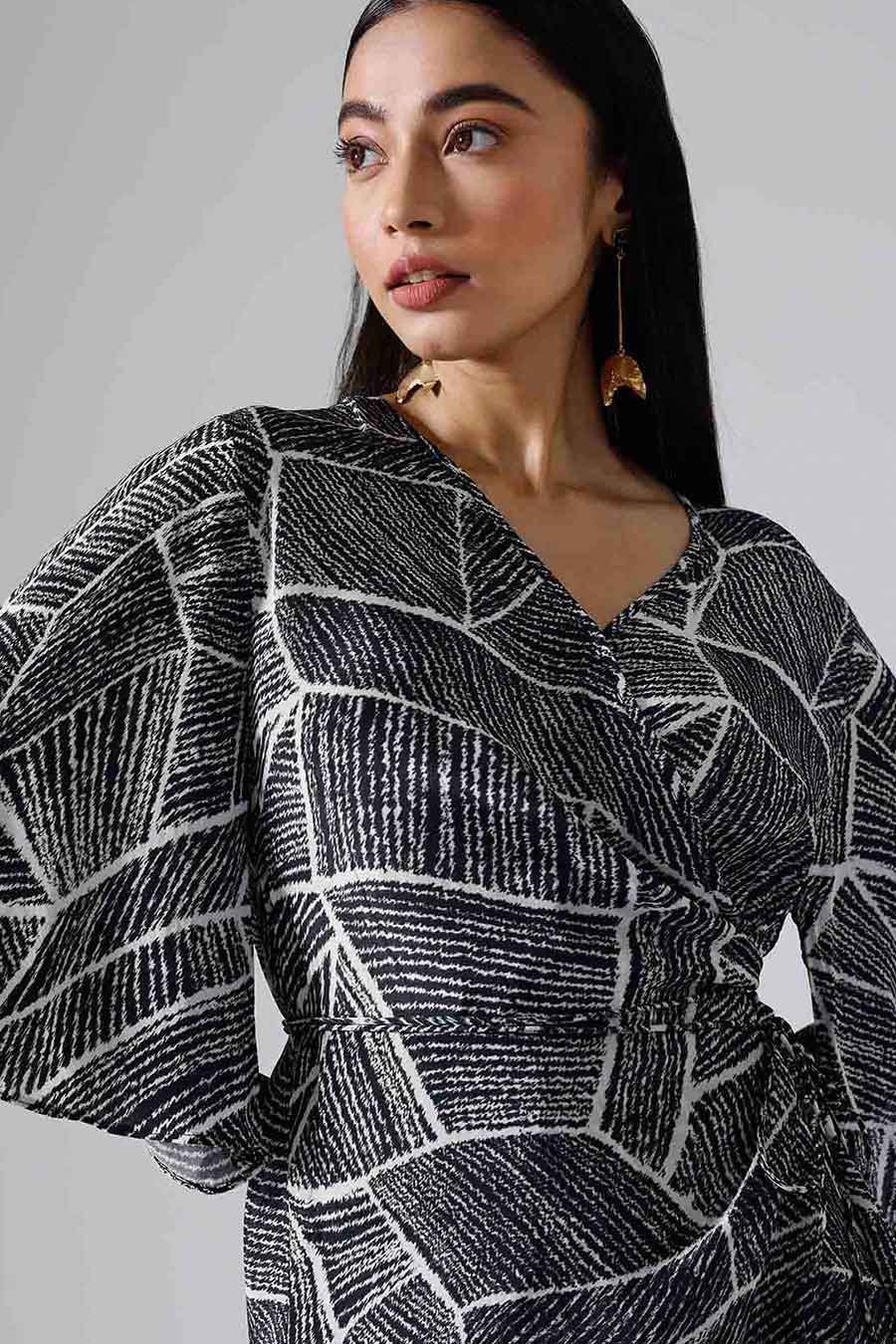 Black Printed Perpetual Wrap Dress