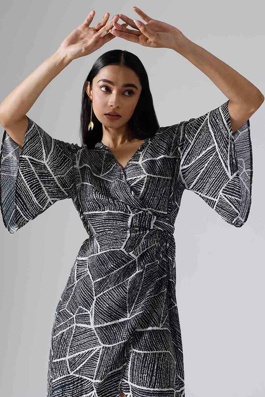 Black Printed Perpetual Wrap Dress