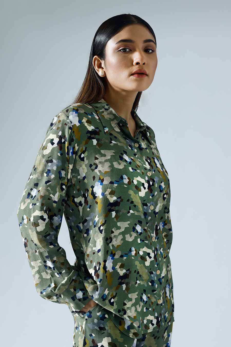 Green Printed Pixelated Co-ord Set