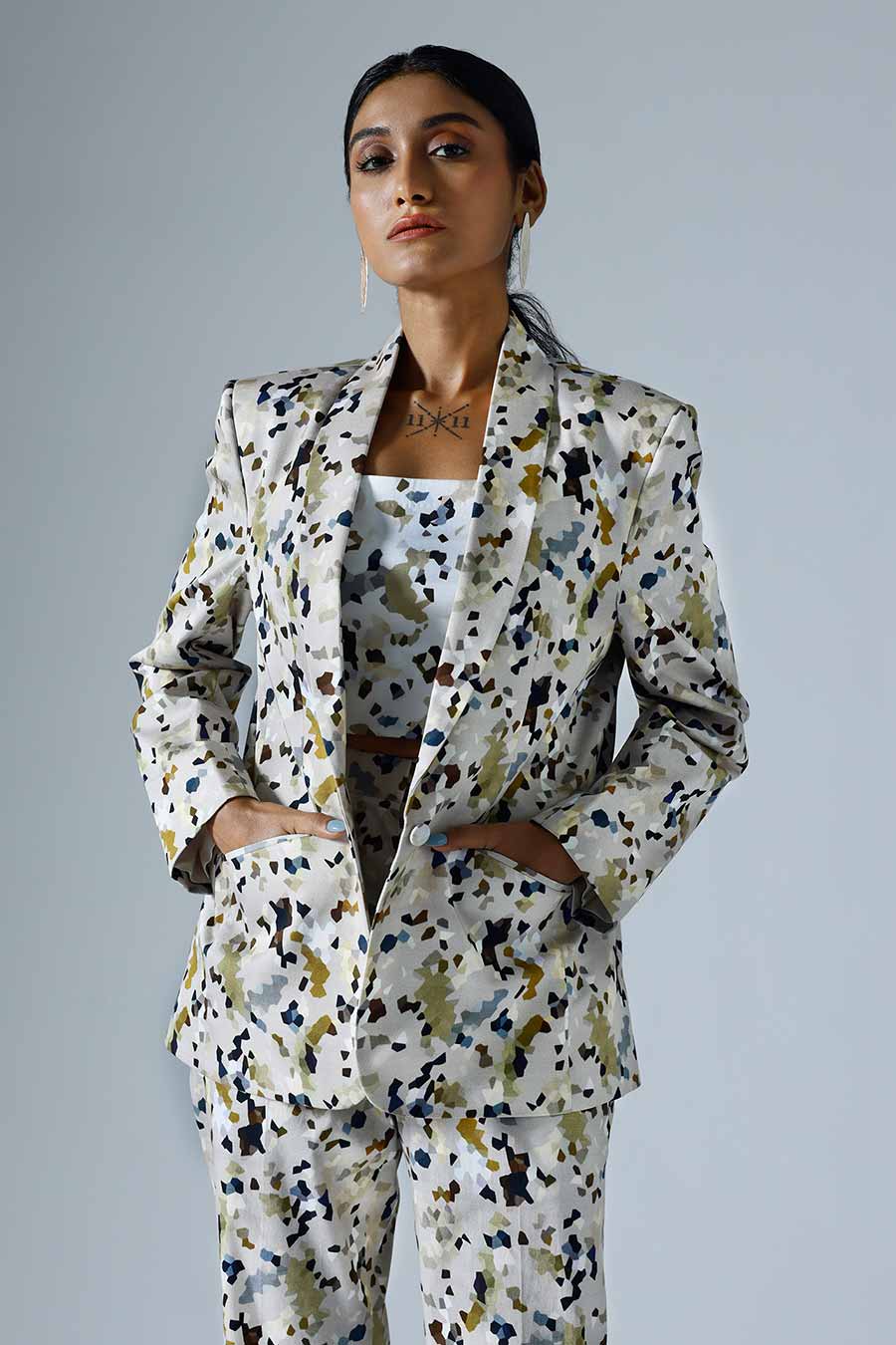 Grey Printed Vivid Blazer