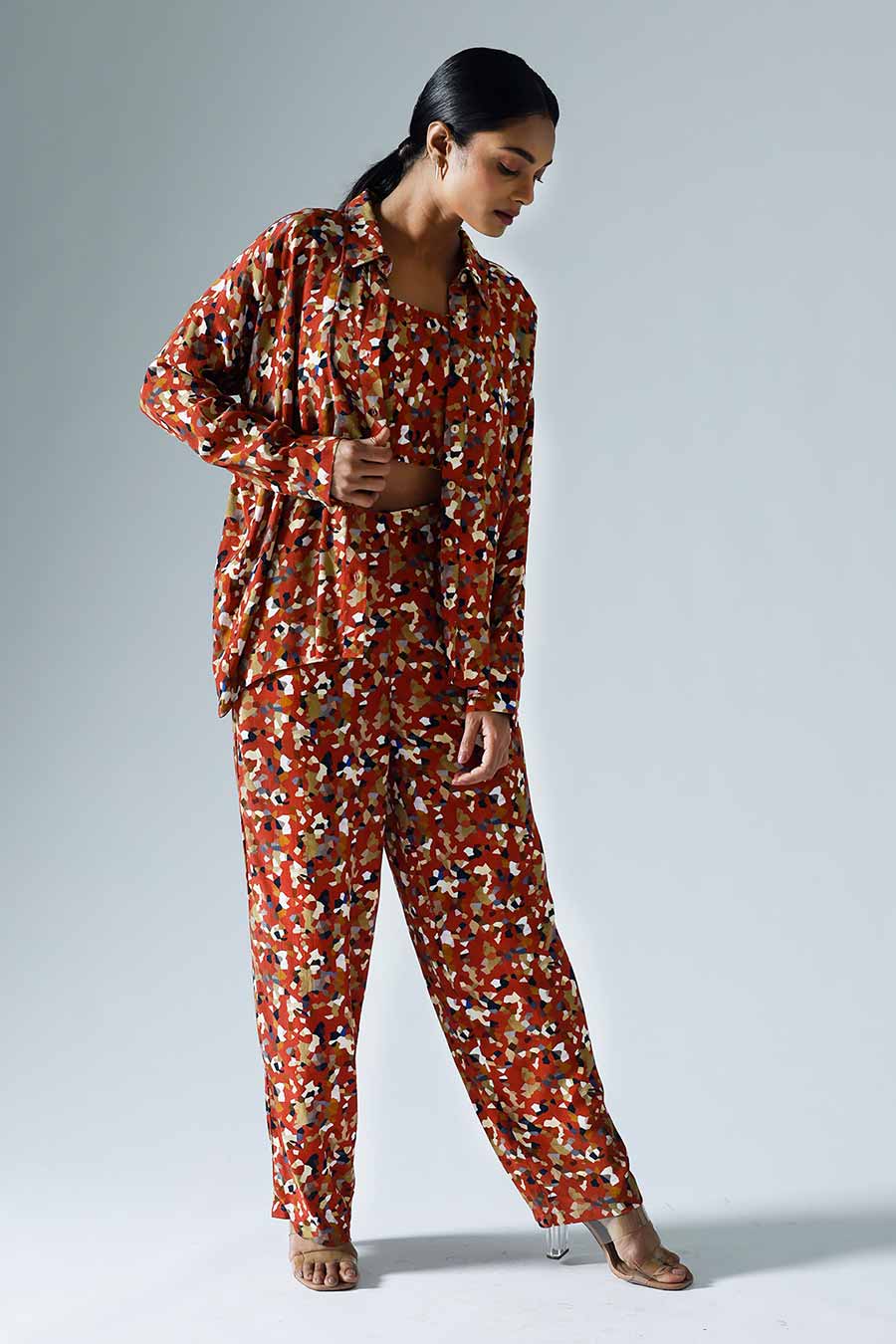 Red Printed Pixelated Co-ord Set with Inner