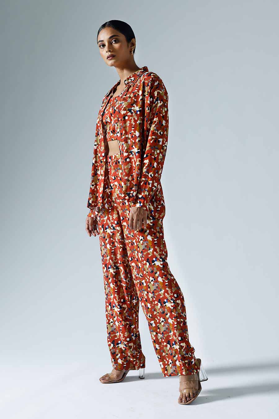 Red Printed Pixelated Co-ord Set with Inner