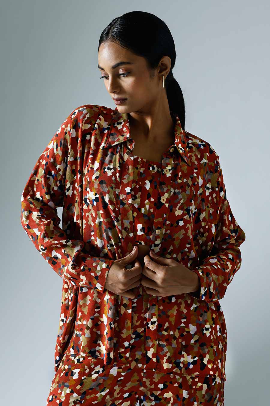 Red Printed Pixelated Co-ord Set with Inner