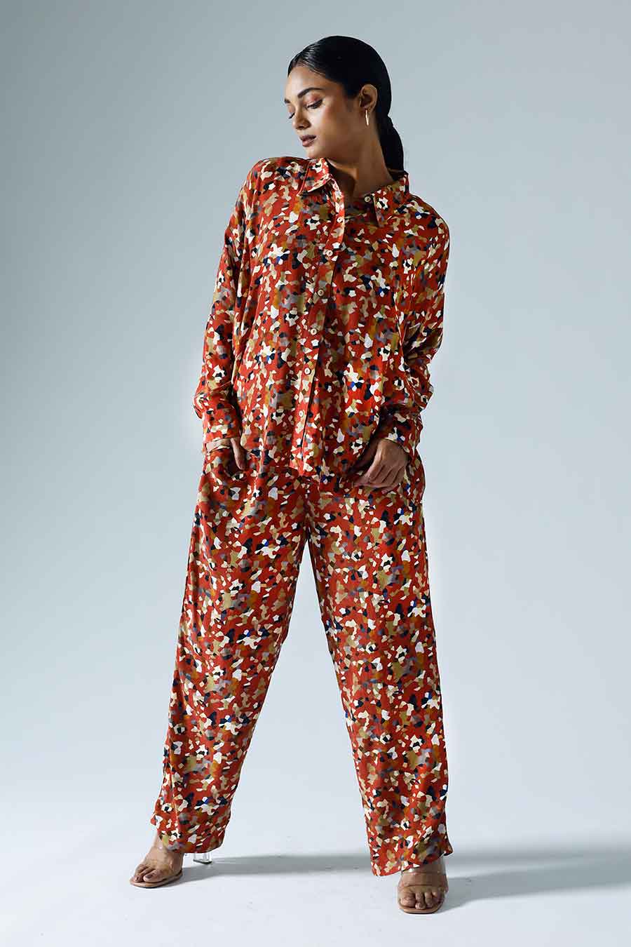 Red Printed Pixelated Box Co-ord Set