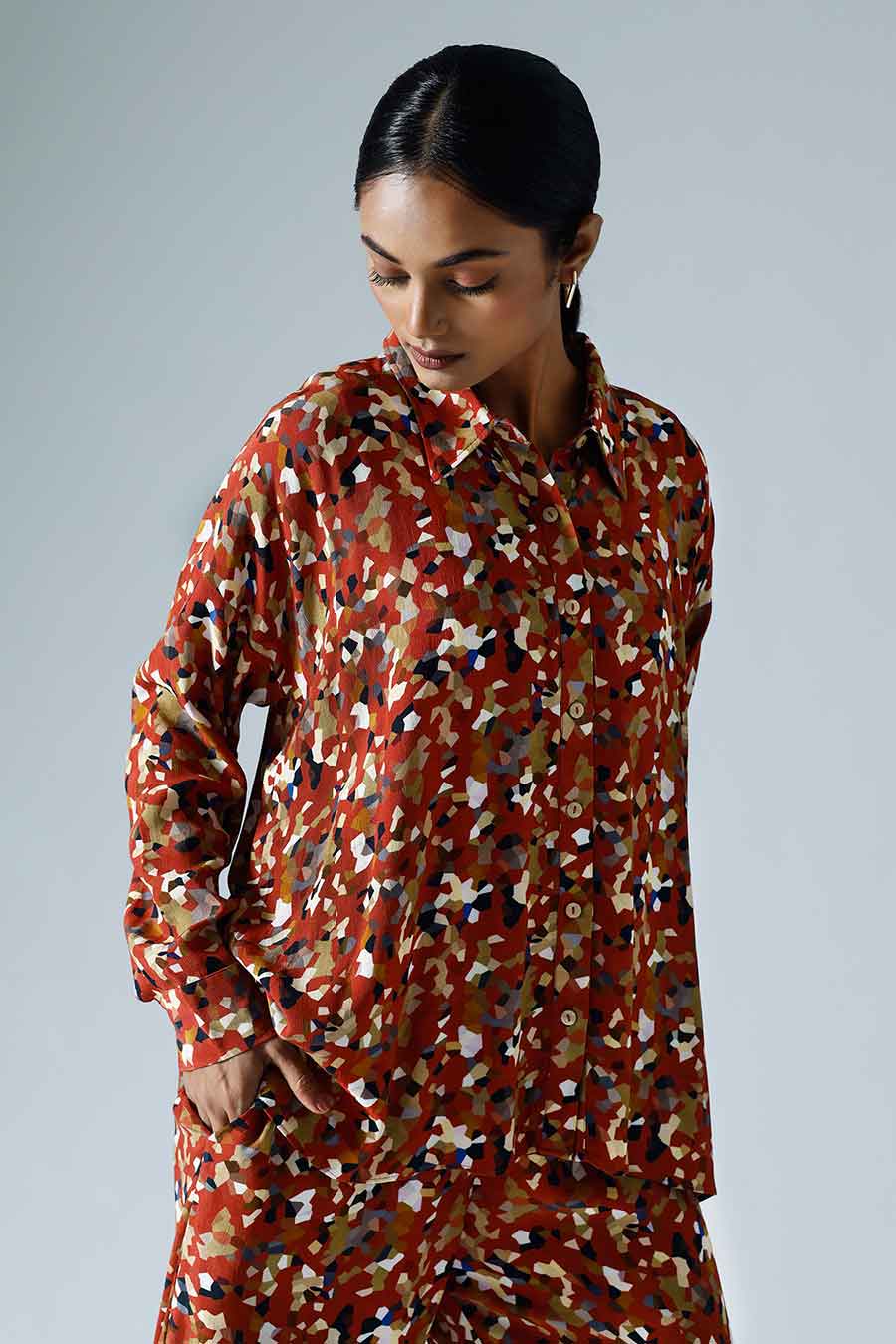 Red Printed Pixelated Box Co-ord Set