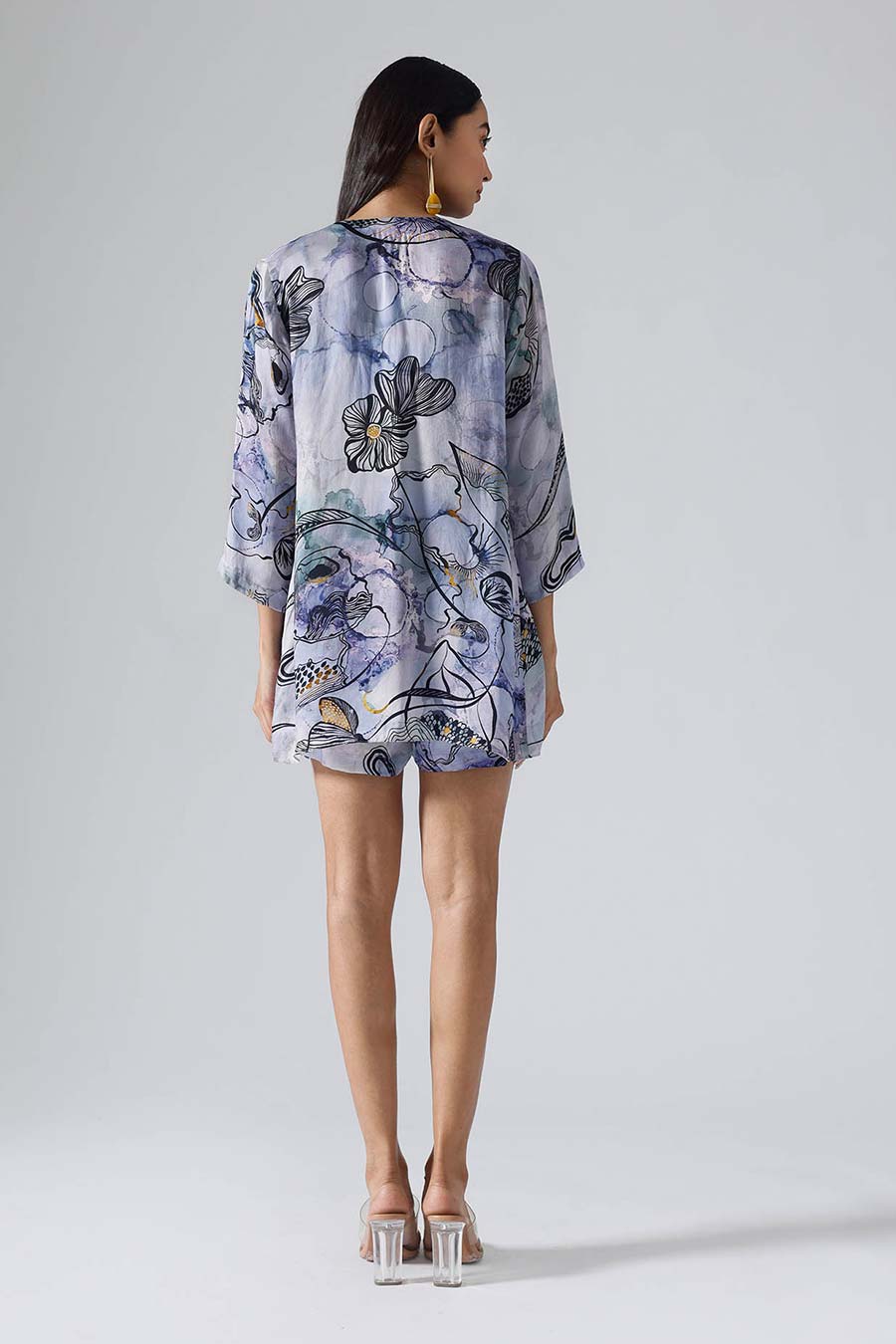 Marbled Blue Printed Reflect Jacket and Shorts Set