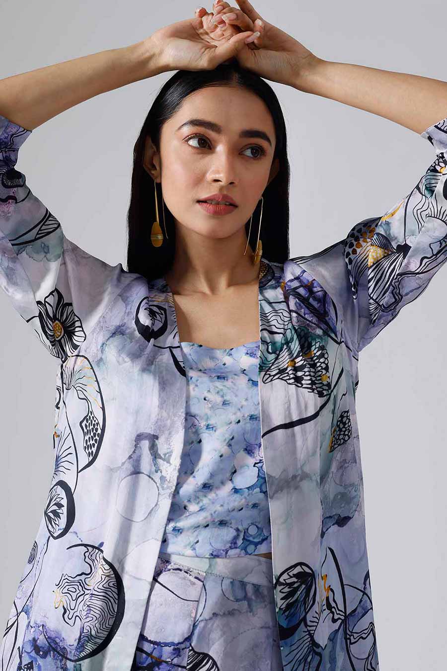 Marbled Blue Printed Reflect Jacket and Shorts Set