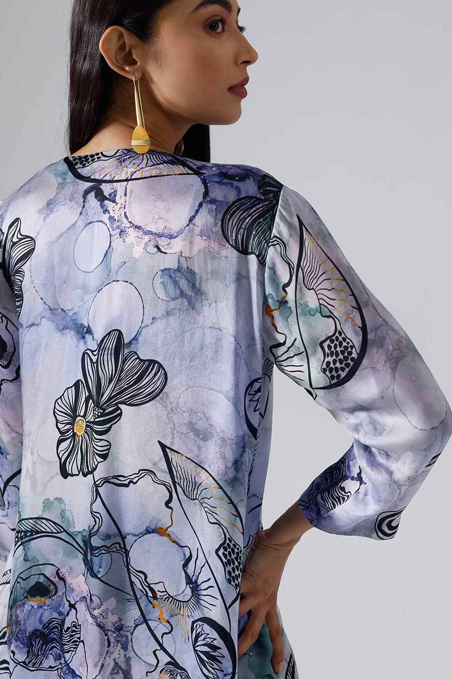 Marbled Blue Printed Reflect Jacket and Shorts Set
