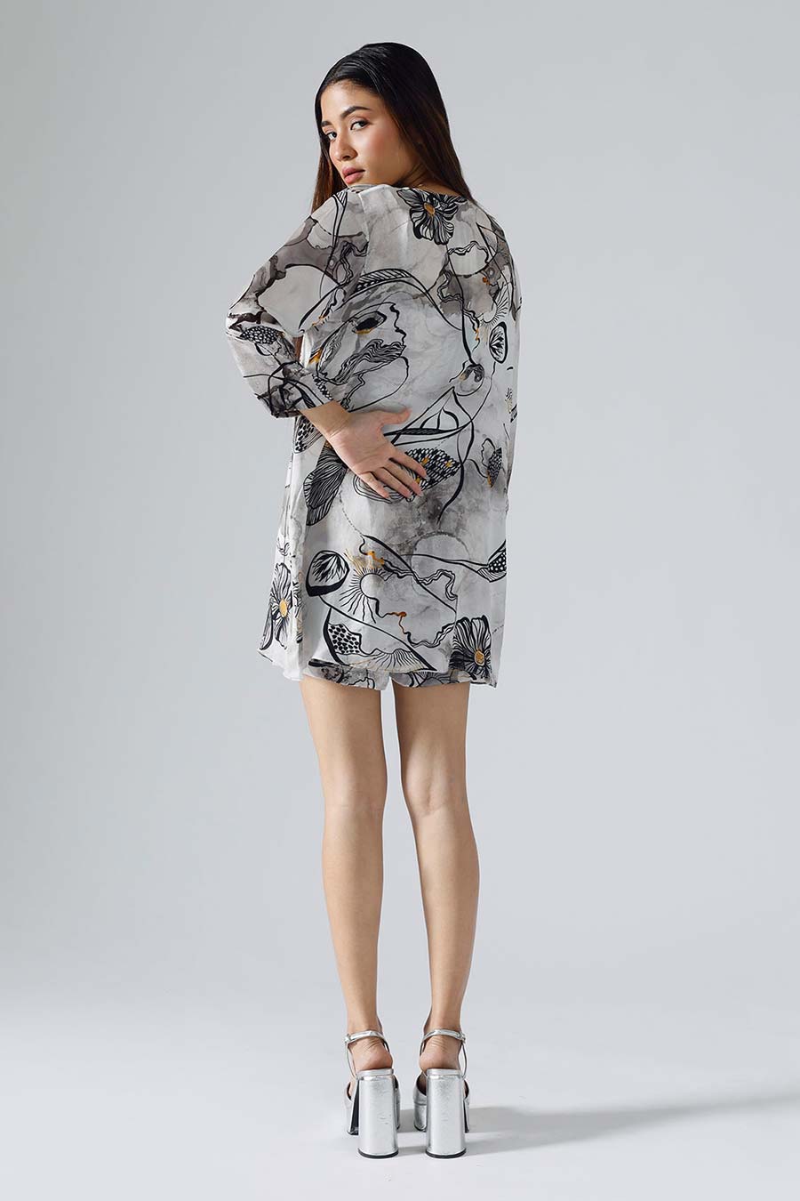 Black & White Printed Reflect Jacket and Shorts Set