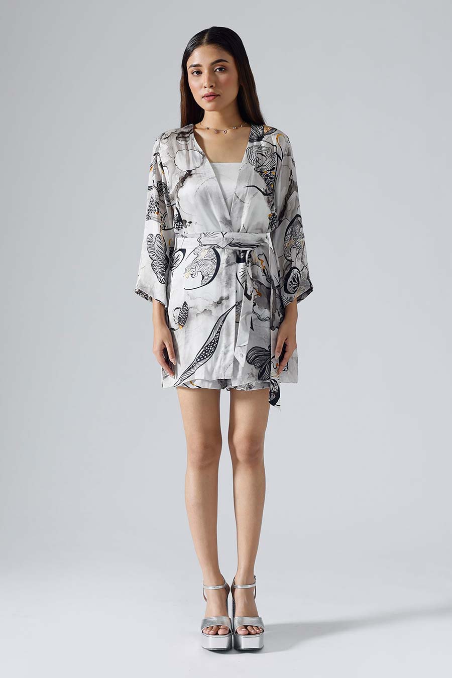 Black & White Printed Reflect Jacket and Shorts Set