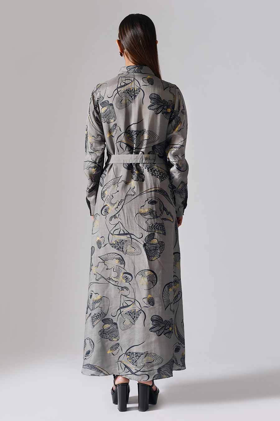 Dark Grey Printed Reflect Long Dress
