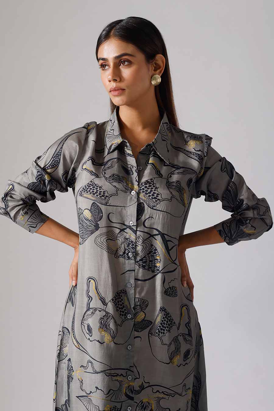 Dark Grey Printed Reflect Long Dress