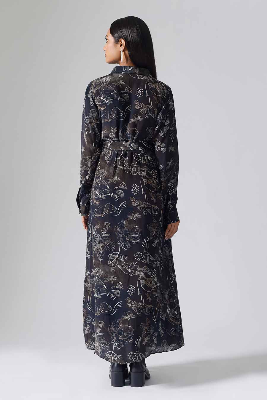 Marbled Black Printed Reverie Long Dress