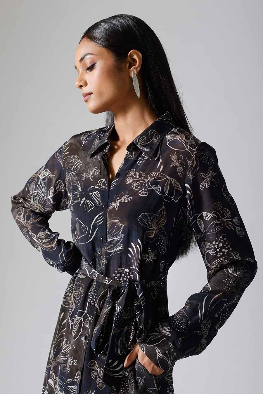 Marbled Black Printed Reverie Long Dress