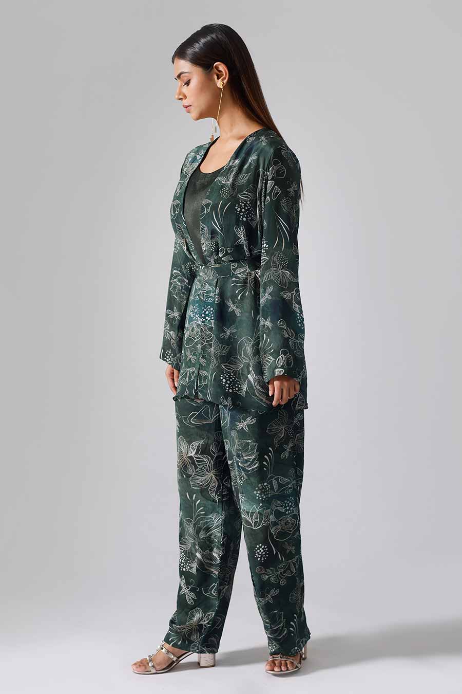 Marbled Green Printed Reverie Jacket Set