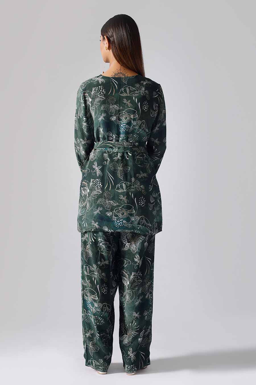 Marbled Green Printed Reverie Jacket Set