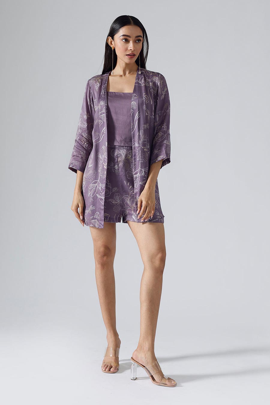 Lilac Printed Reverie Jacket and Shorts Set