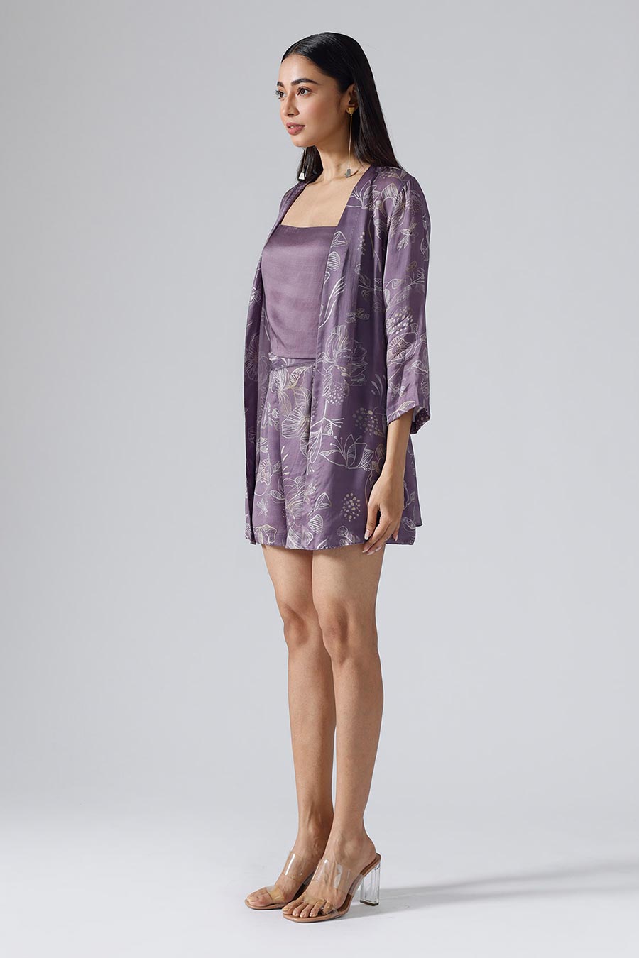 Lilac Printed Reverie Jacket and Shorts Set