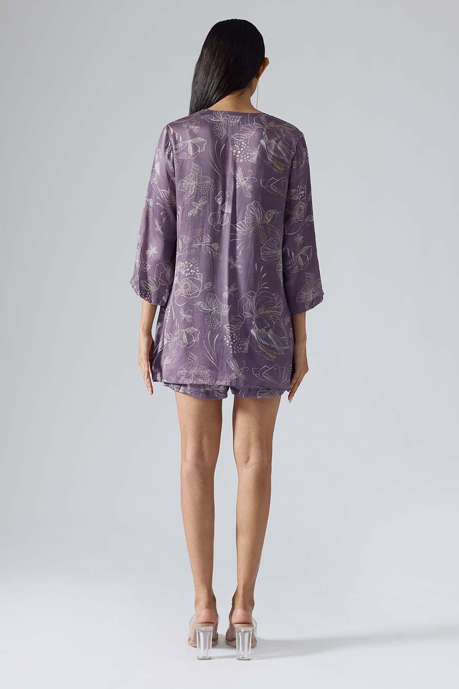 Lilac Printed Reverie Jacket and Shorts Set