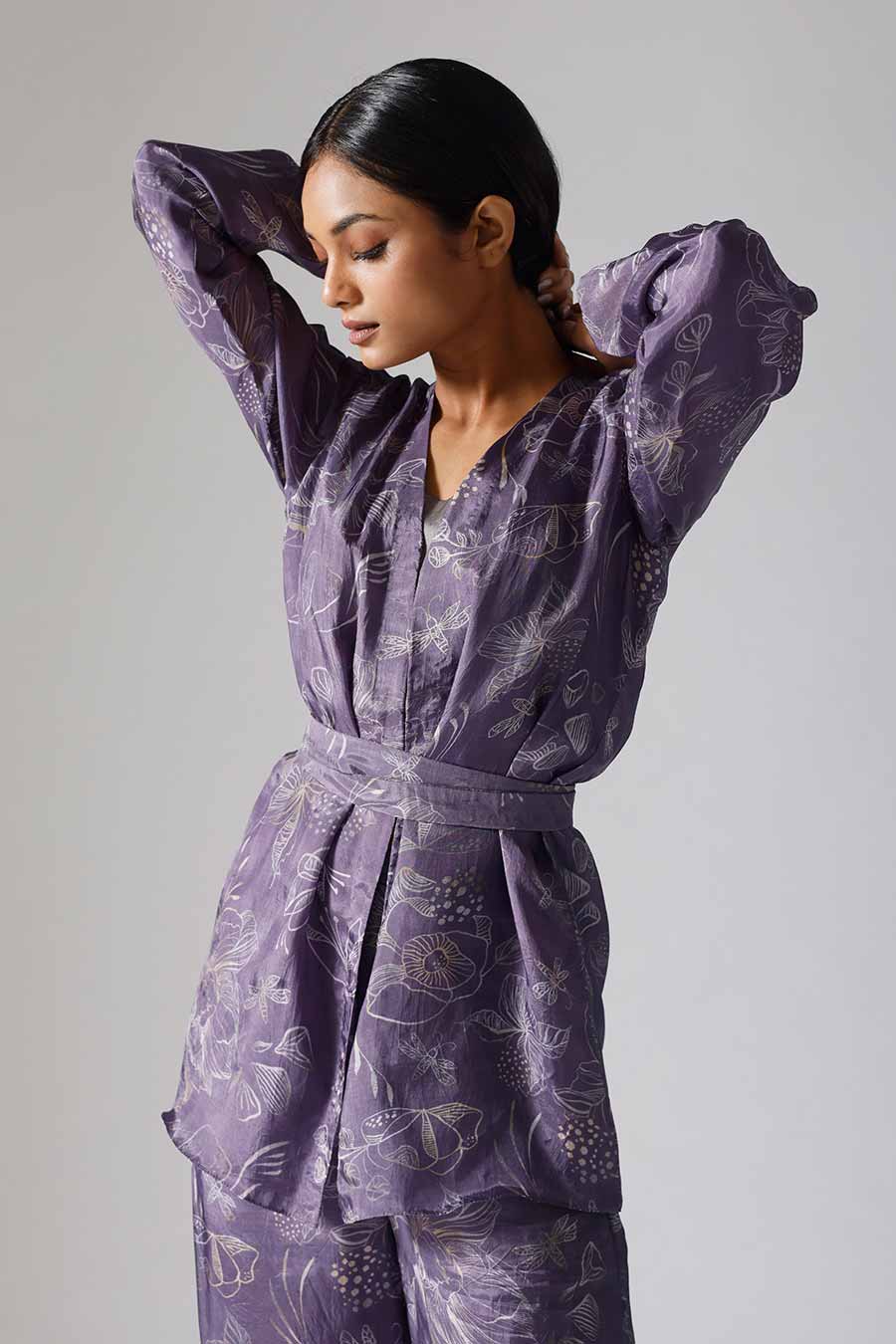 Lilac Printed Reverie Jacket Set