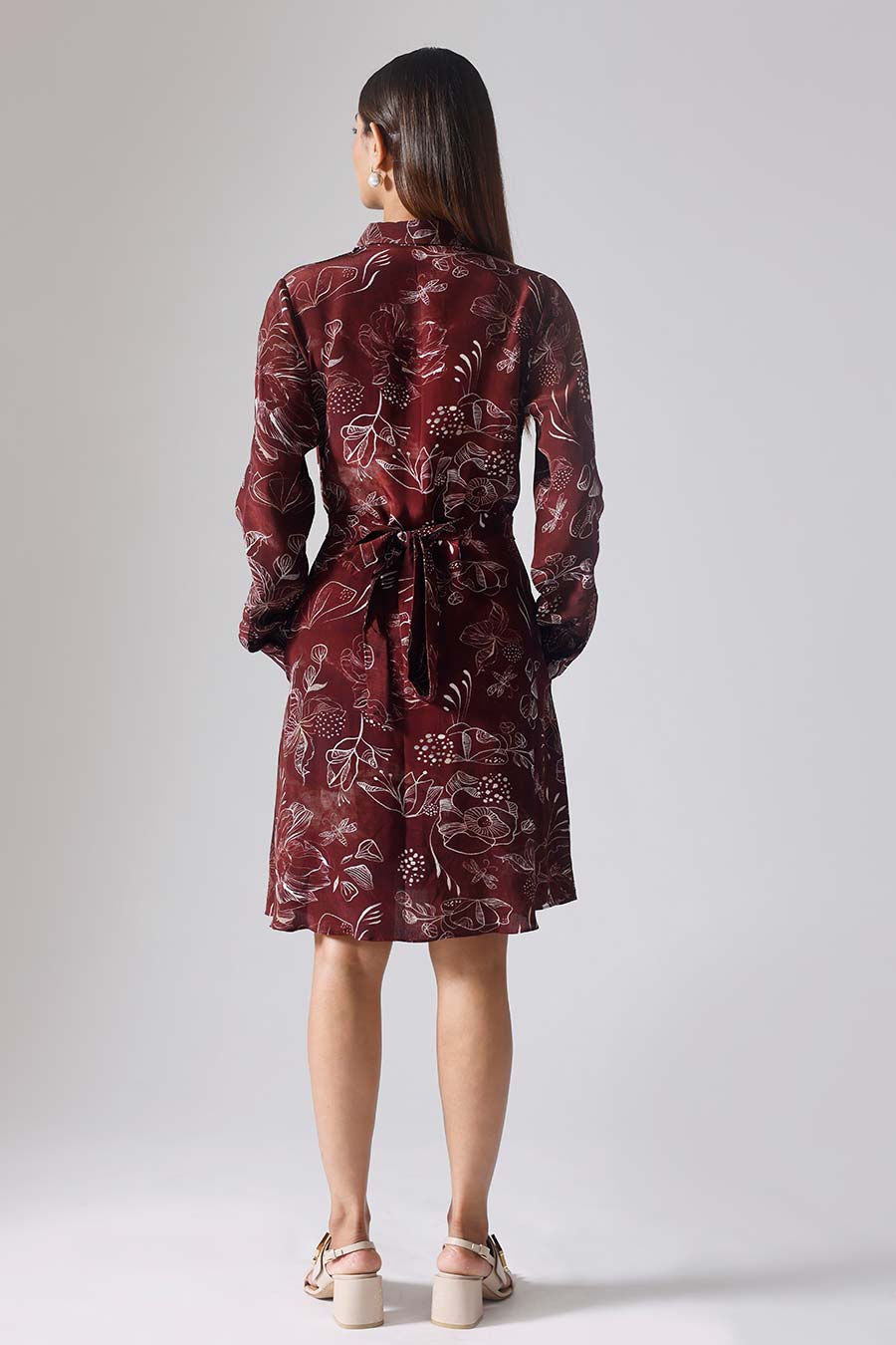 Marbled Wine Printed Reverie Shirt Dress