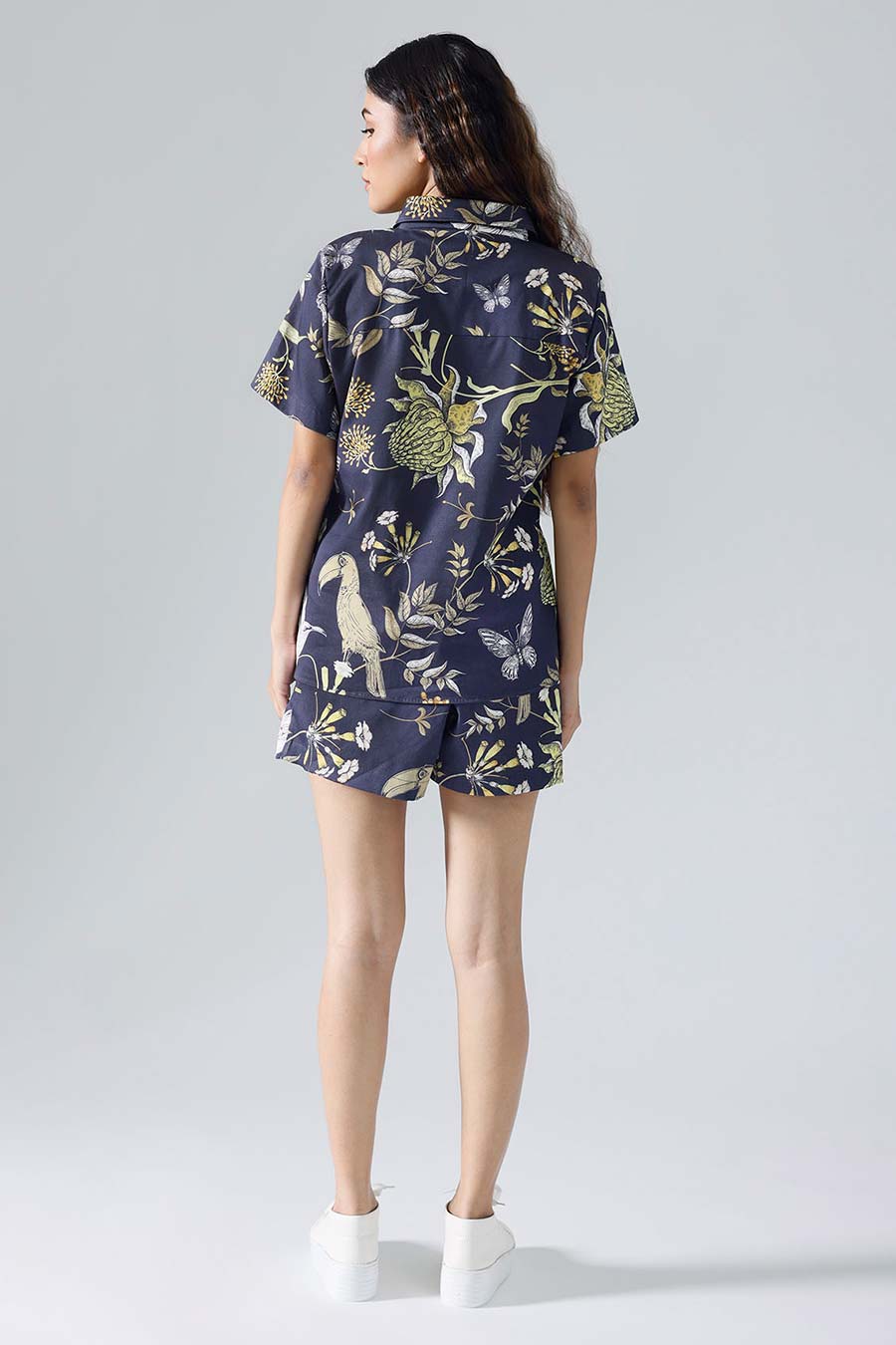 Navy Printed Toucan Shorts Set